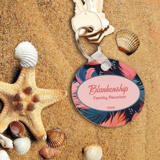 Family Reunion Colourful Feathered Tropical Key Ring (This colorful family reunion keychain memento is a year-round reminder of your recent gathering.)