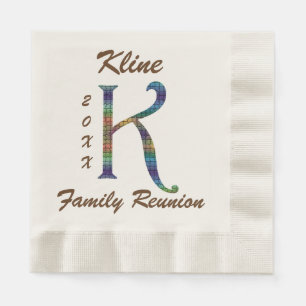 Family Reunion Colourful Letter K Monogram Initial Napkin
