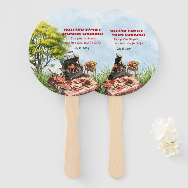 Family Reunion Cookout In the Park Set of Fans (Front and Back)