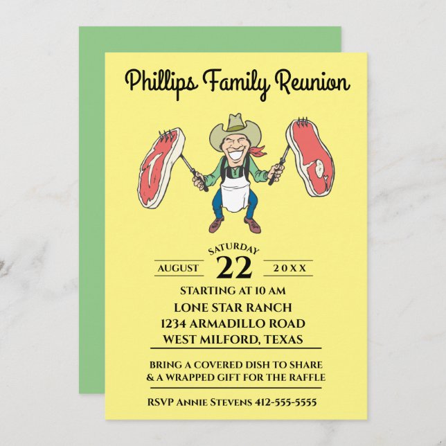 Family Reunion Cowboy Big Steaks Invitation (Front/Back)