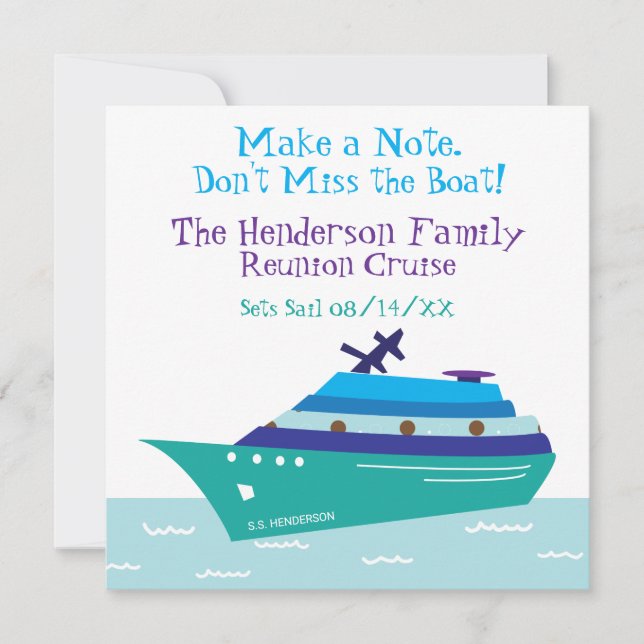 Family Reunion Cruise Ship Vacation Save the Date (Front)