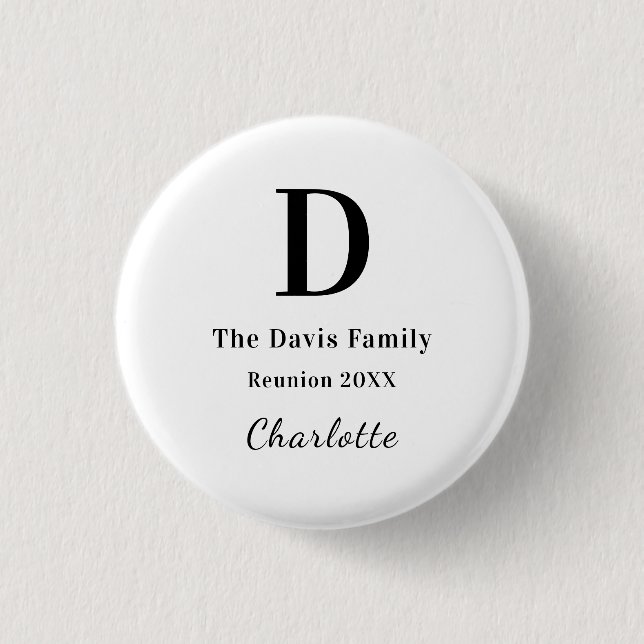 Family reunion custom monogram name year   3 cm round badge (Front)