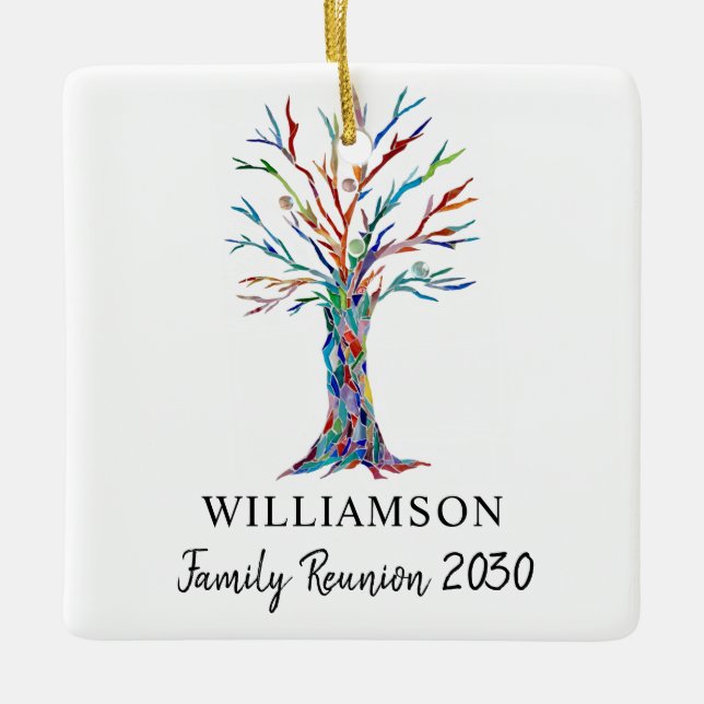 Family Reunion Custom Name Family Tree Ceramic Ornament (Front)