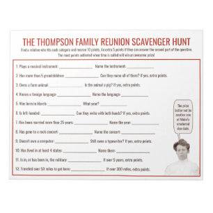 Family Reunion Custom Scavenger Hunt Game   Notepad