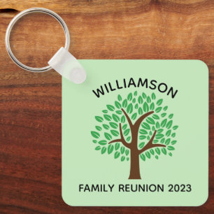 Family Reunion Cute Green Tree Custom Keepsake Key Ring