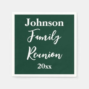 Family Reunion Dark Green White Name Year Template Napkin