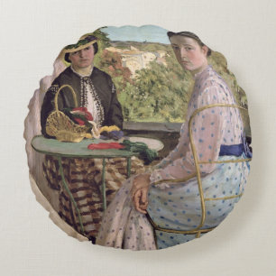 Family Reunion, detail of two women, 1867 Round Cushion