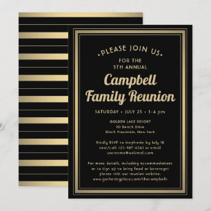 Family Reunion Elegant Black and Gold Bordered Invitation