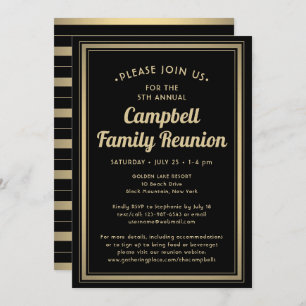Family Reunion Elegant Black and Gold Bordered Invitation