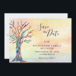 Family Reunion Elegant Coloured Tree Save The Date<br><div class="desc">Elegant Coloured Tree Family Reunion Save The Date Announcement Card. Ask your family to save the date for your Family Reunion with this stylish announcement card. It features a family tree in the colours of the rainbow on a watercolor background. There are templates for you to customise with your family...</div>