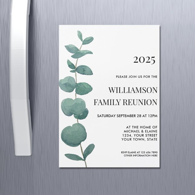 Family Reunion Elegant Eucalyptus Magnetic Invitation (Creator Uploaded)