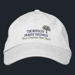 Family Reunion Embroidered Baseball Cap With Tree<br><div class="desc">The perfect hat for your family reunion - design features a tree and 3 lines of custom text - add your family name,  event title,  date,  location,  date,  etc. Great for reunions,  family events,  parties and family cruises.  (Easily change the text and hat and tree colours)</div>
