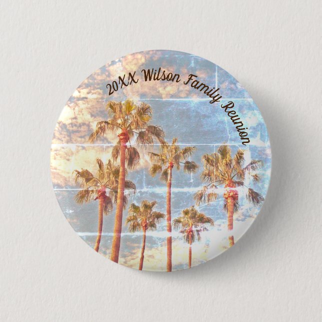 Family Reunion Faded Photo Palm Trees Paradise 6 Cm Round Badge (Front)
