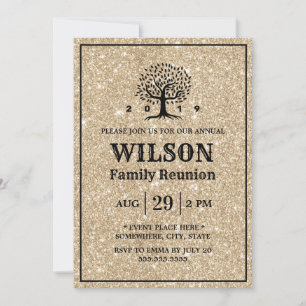 Family Reunion Family Tree Modern Gold Glitter Invitation