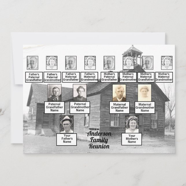 Family Reunion Family Tree Old Wooden Church Invitation (Front)