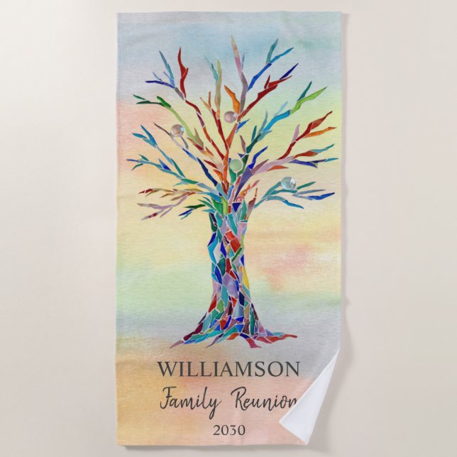 Family Reunion Family Tree Watercolor Beach Towel (Front)