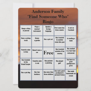 Family Reunion Find Someone Who Bingo Sunset 