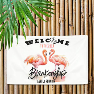Family Reunion Flamingo Hearts Custom Banner