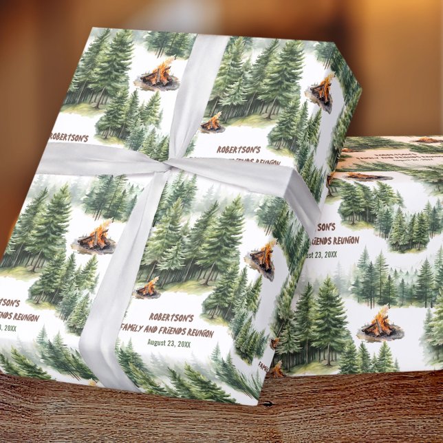 Family Reunion Forest Campfire Green Name Wrapping Paper (Family Reunion Forest Campfire Green Name Wrapping Paper)