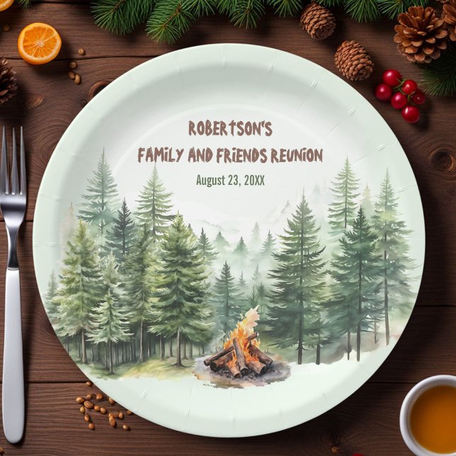 Family Reunion Forest Campfire Green Paper Plate (Family Reunion Forest Campfire Green Paper Plates)
