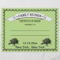 Family Reunion/Gathering Certificate of Award