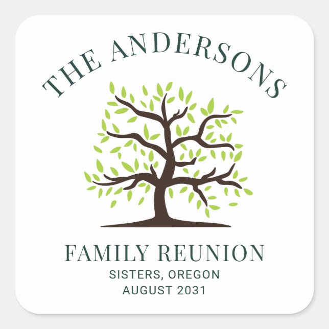 Family Reunion Genealogy Tree Custom Square Sticker (Front)