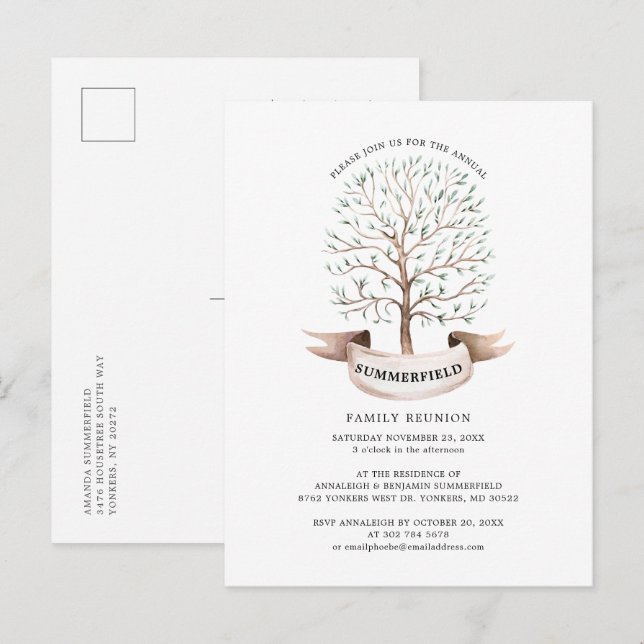 Family Reunion Genealogy Tree Party Invitation Postcard (Front/Back)