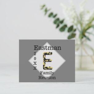 Family Reunion Gold Black Monogram E Invitation Postcard