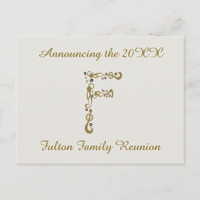 Family Reunion Gold Letter F Monogram Invitation Postcard (Front)