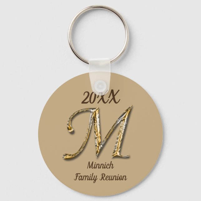 Family Reunion Gold Letter M Monogram Keepsake Key Ring (Front)