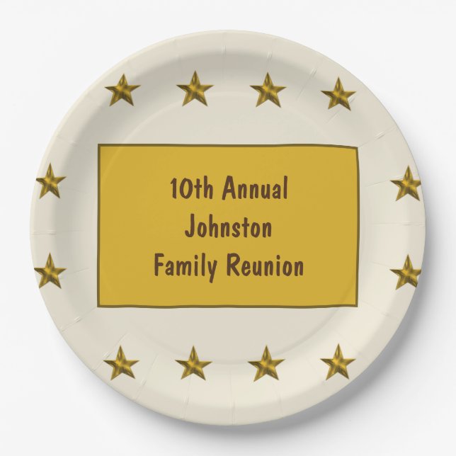 Family Reunion Gold Star Keepsake Annual Big Event Paper Plate (Front)