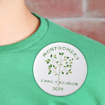 Family Reunion Green Family Tree Personalised 7.5 Cm Round Badge<br><div class="desc">Modern, minimalist family tree design in shades of green and personalised with the title of your event like NAME FAMILY REUNION, RETREAT, VACATION, HOLIDAY, etc. and year if desired. All text is changeable, including the font style and colour. Delete any sample text to leave that area blank. Contact the designer...</div>