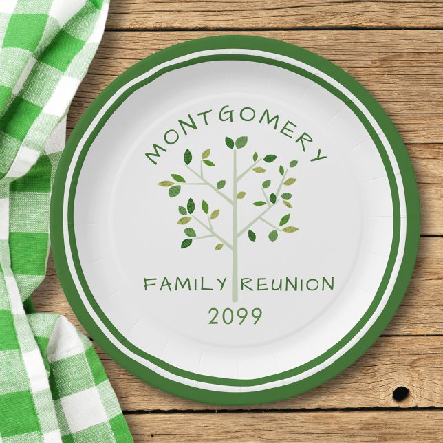 Family Reunion Green Family Tree Personalised Paper Plate (Creator Uploaded)
