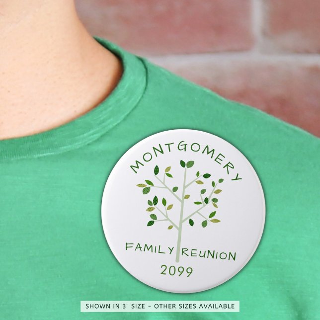 Family Reunion Green Family Tree Personalized 7.5 Cm Round Badge (Creator Uploaded)