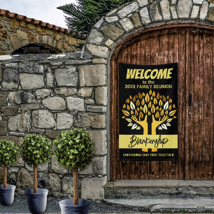 Family Reunion Hands Tree Leaves on Black Custom Banner