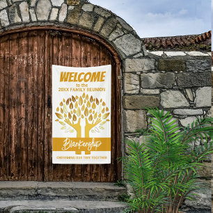 Family Reunion Hands Tree Leaves on White Custom  Banner