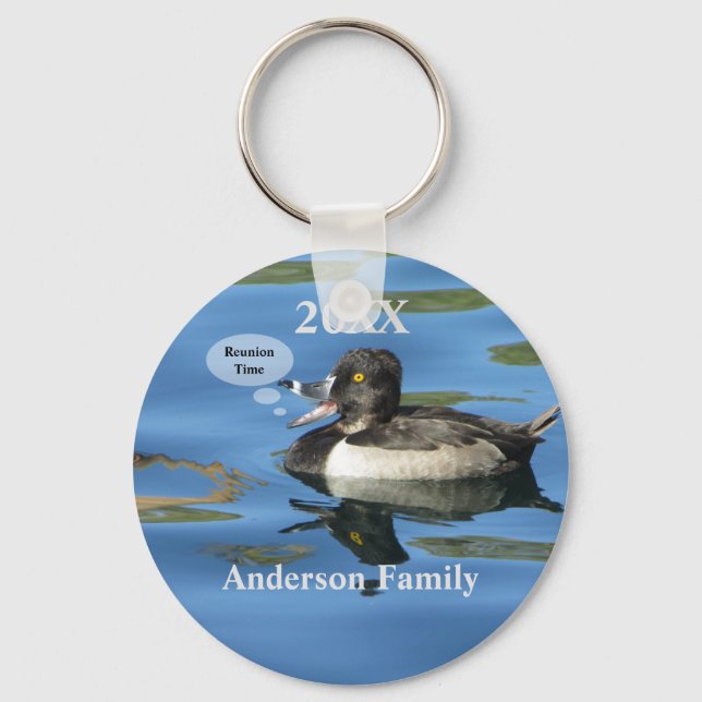 Family Reunion Humorous Duck on Lake Event Key Ring (Front)