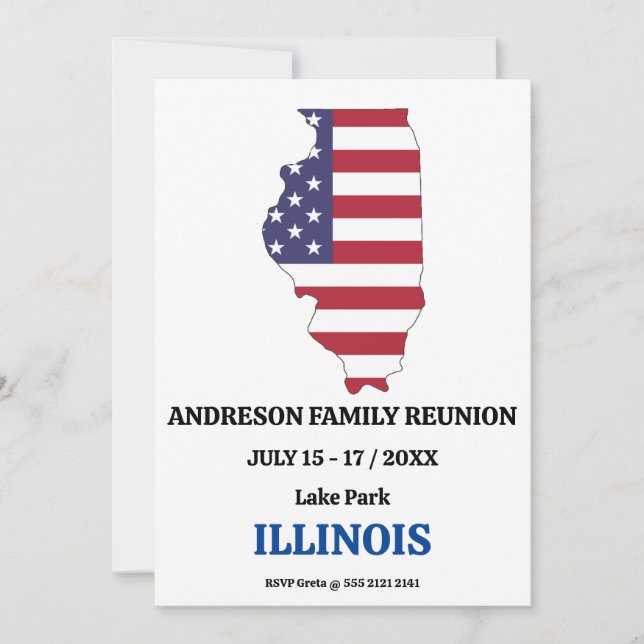Family Reunion 🎉 ILLINOIS State Map USA Flag  Invitation (Front)