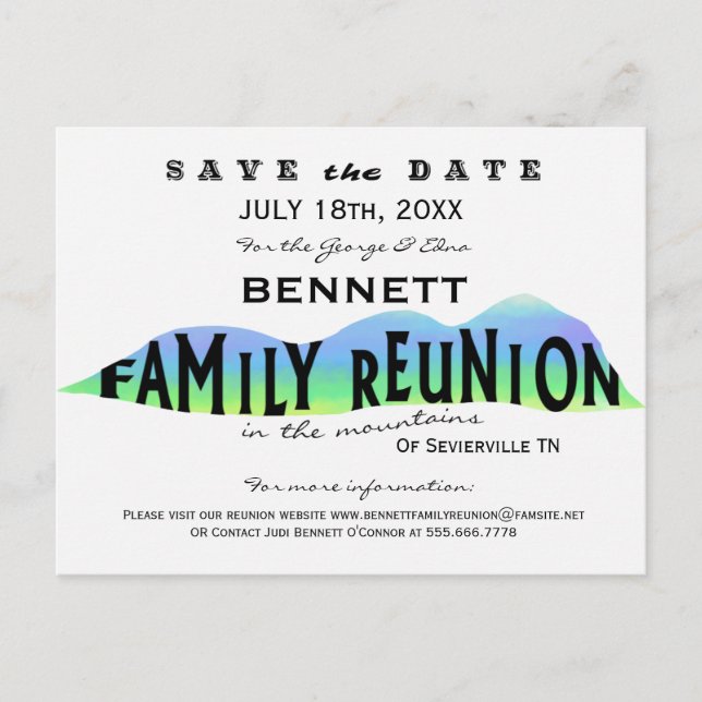FAMILY REUNION IN THE MOUNTAINS SAVE THE DATE ANNOUNCEMENT POSTCARD (Front)