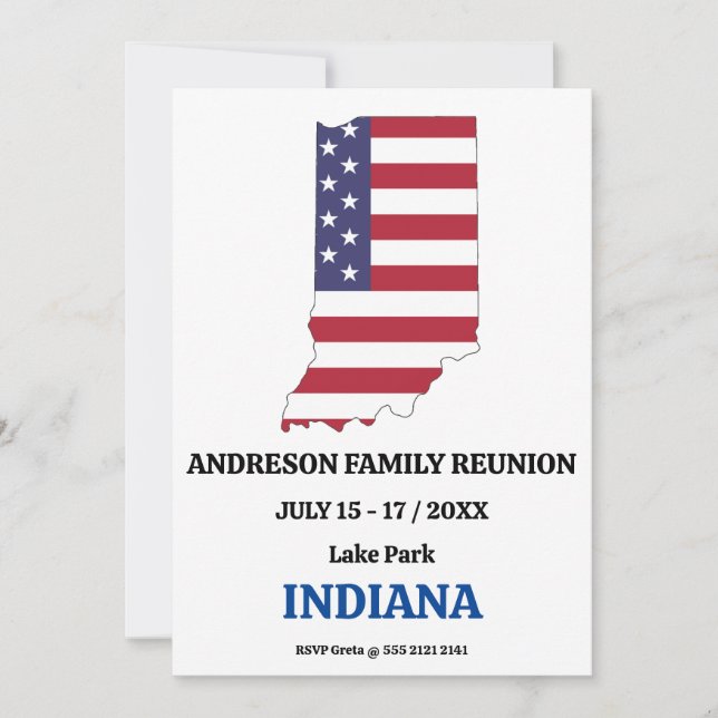 Family Reunion 🎉 Indiana State Map USA Flag  Invitation (Front)