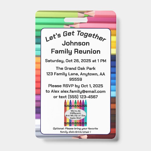Family Reunion Invitation Badge ID Badge (Front)