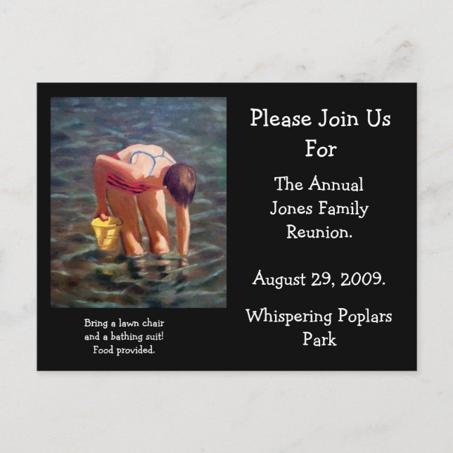 FAMILY REUNION INVITATION, LAKE, BEACH, SWIMMING INVITATION POSTCARD (Front)