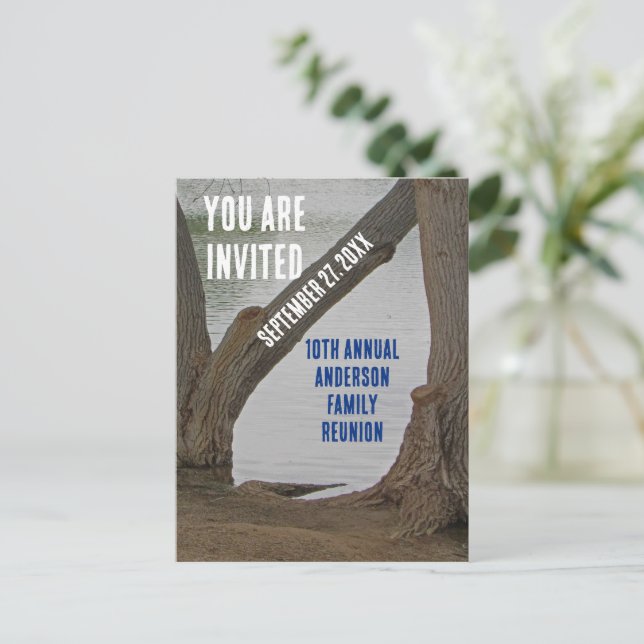 Family Reunion Invitation Rustic Lake Vacation Postcard (Standing Front)