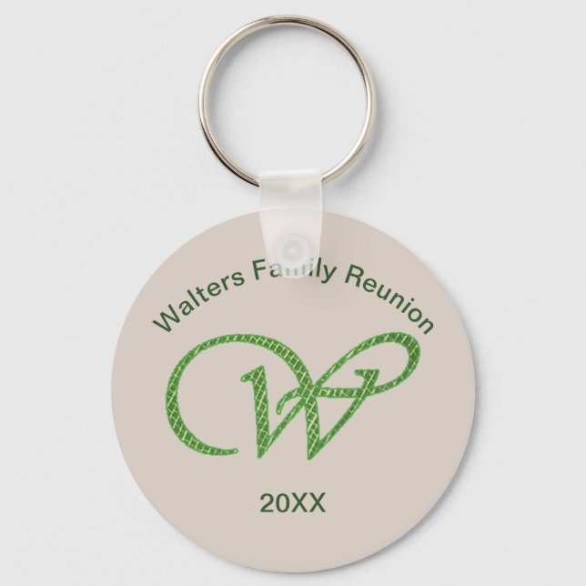 Family Reunion Keepsake Letter W Monogram Initial Key Ring (Front)