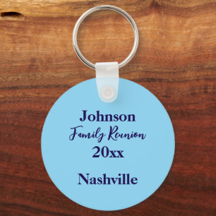 Family Reunion Keepsake Light Blue Name Year Key Ring