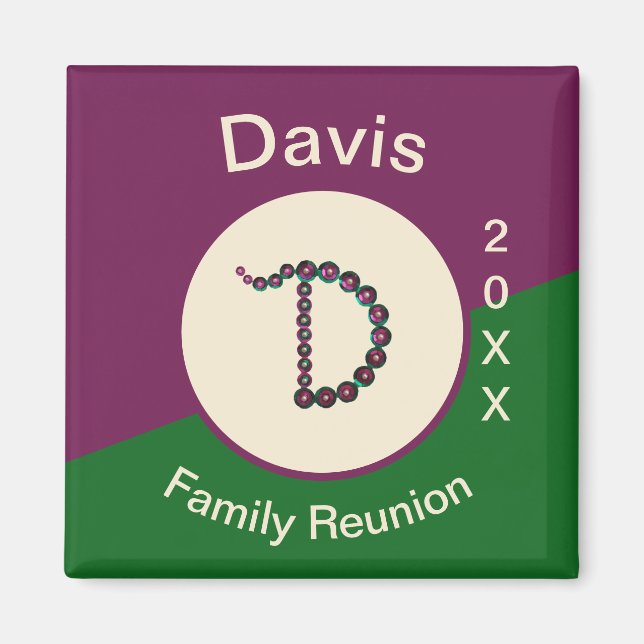 Family Reunion Keepsake Sequin Letter D Monogram Magnet (Front)
