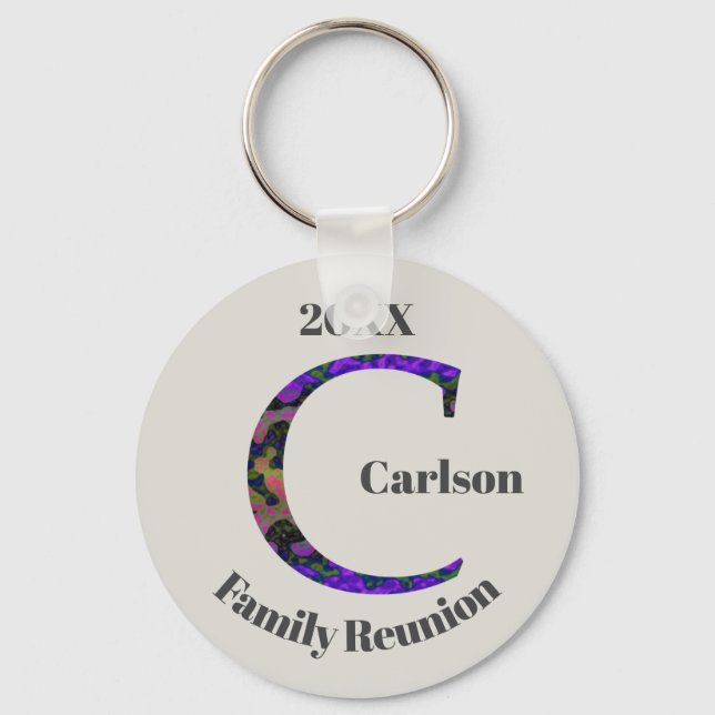 Family Reunion Keepsake Tie-dye Letter C Monogram Key Ring (Front)