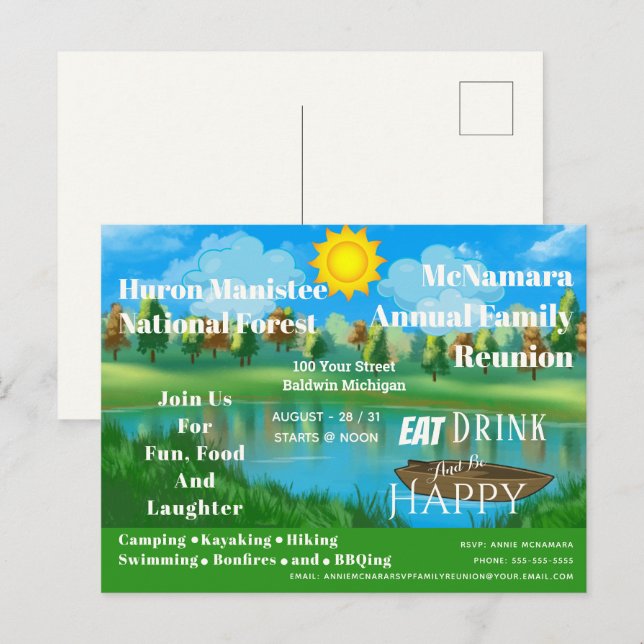 Family Reunion Lake Camp Invitation Postcard (Front/Back)