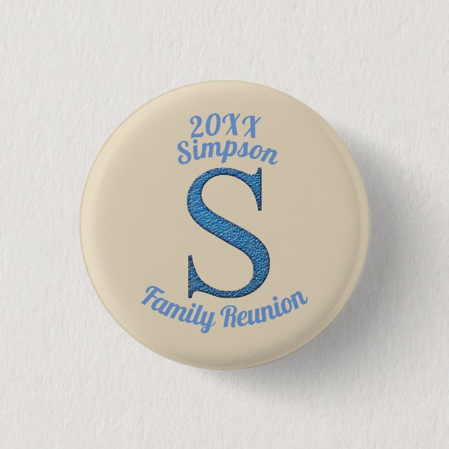 Family Reunion Large Blue Letter S Monogram 3 Cm Round Badge (Front)