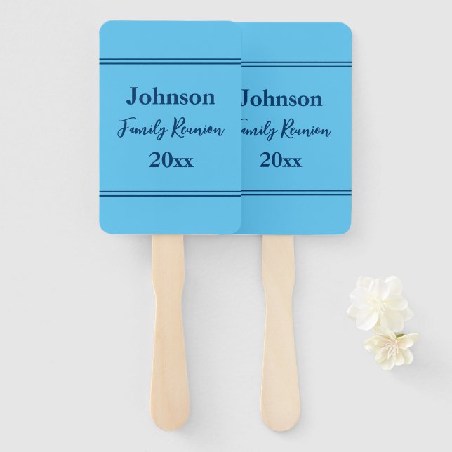 Family Reunion Light Blue Name Year Template Hand Fan (Front and Back)